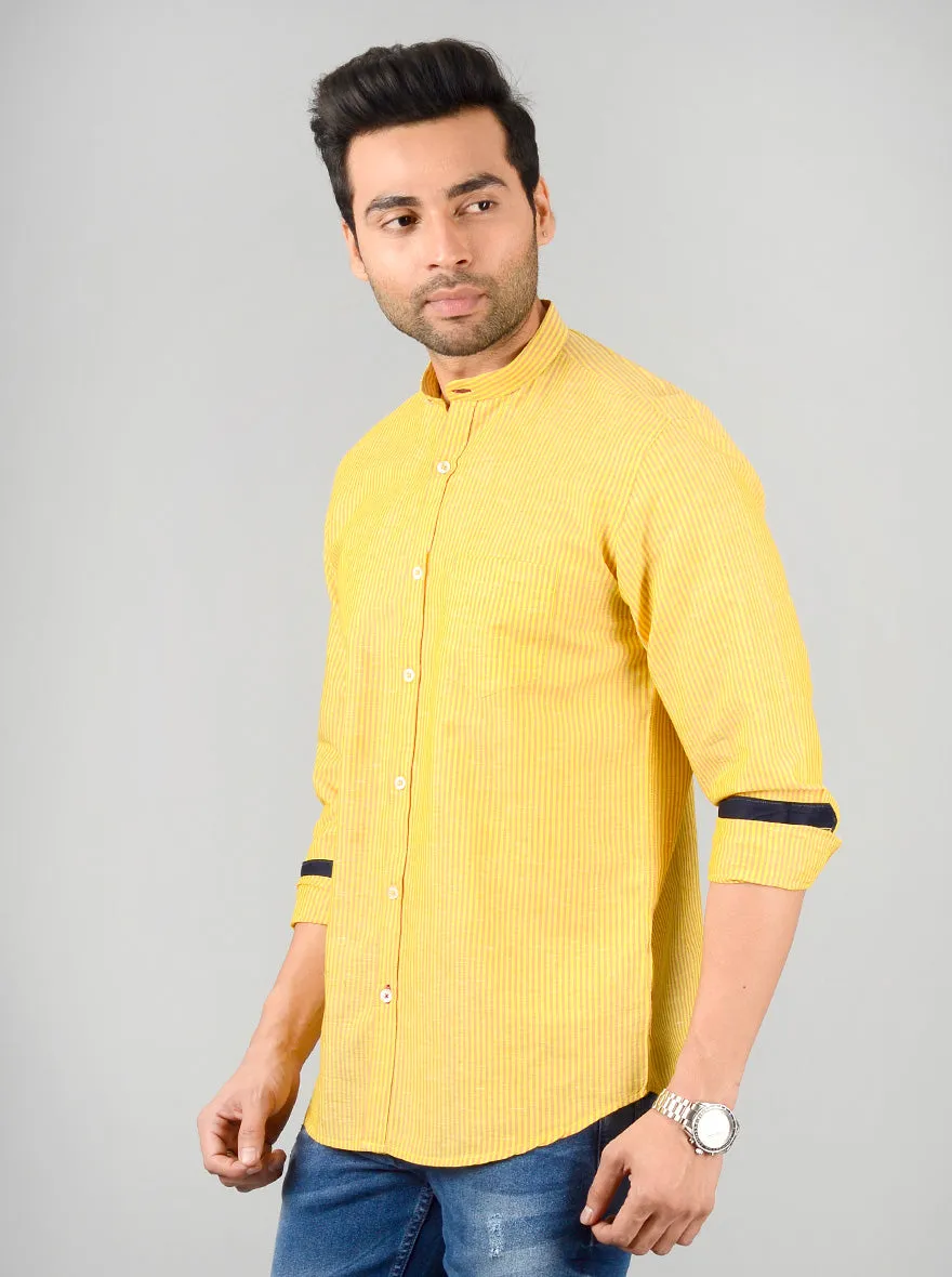 Yellow Striped Slim Fit Casual Shirt | JadeBlue