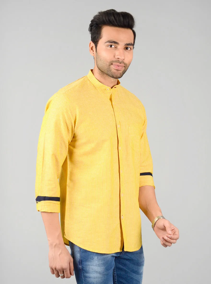 Yellow Striped Slim Fit Casual Shirt | JadeBlue