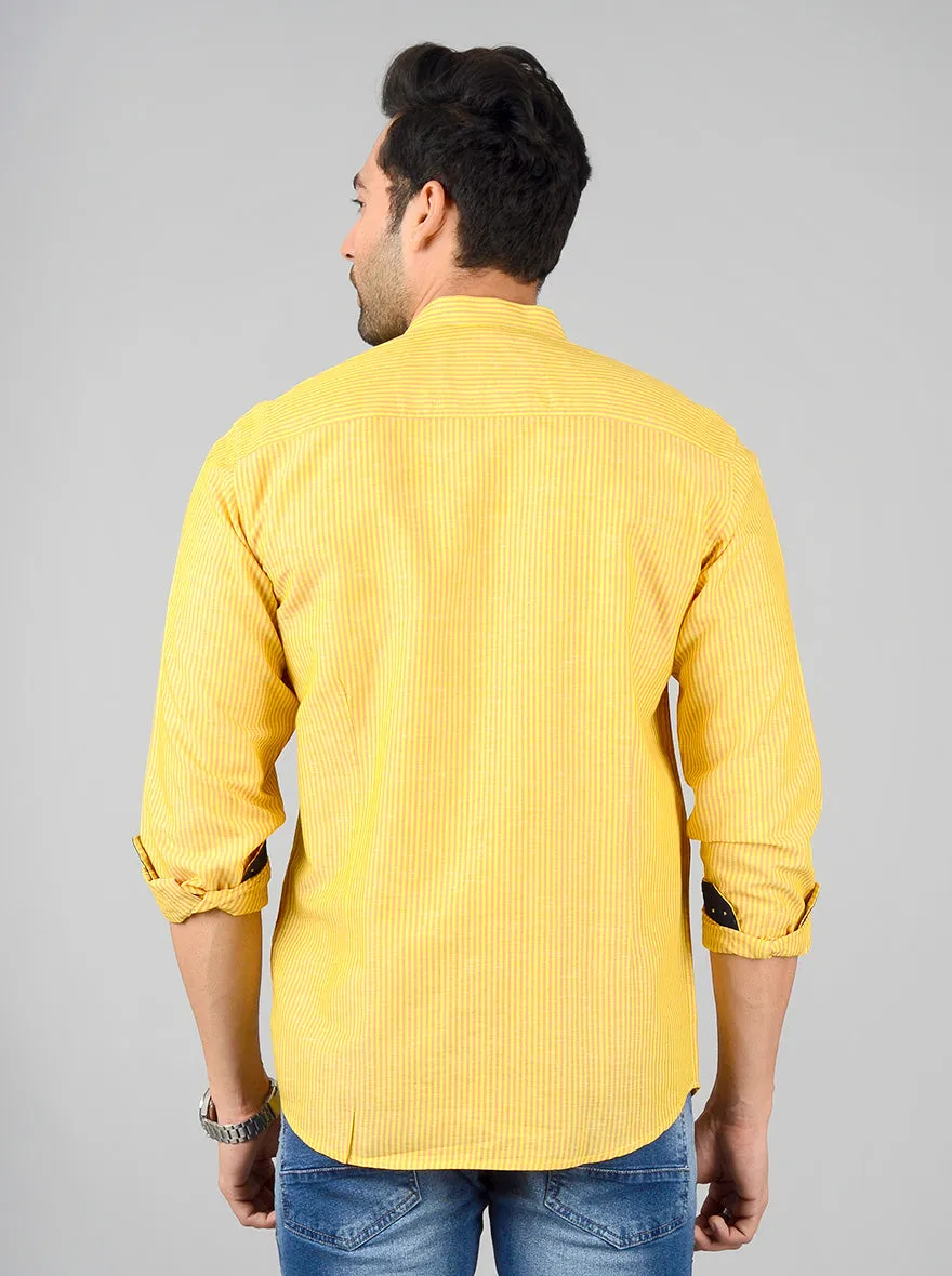 Yellow Striped Slim Fit Casual Shirt | JadeBlue