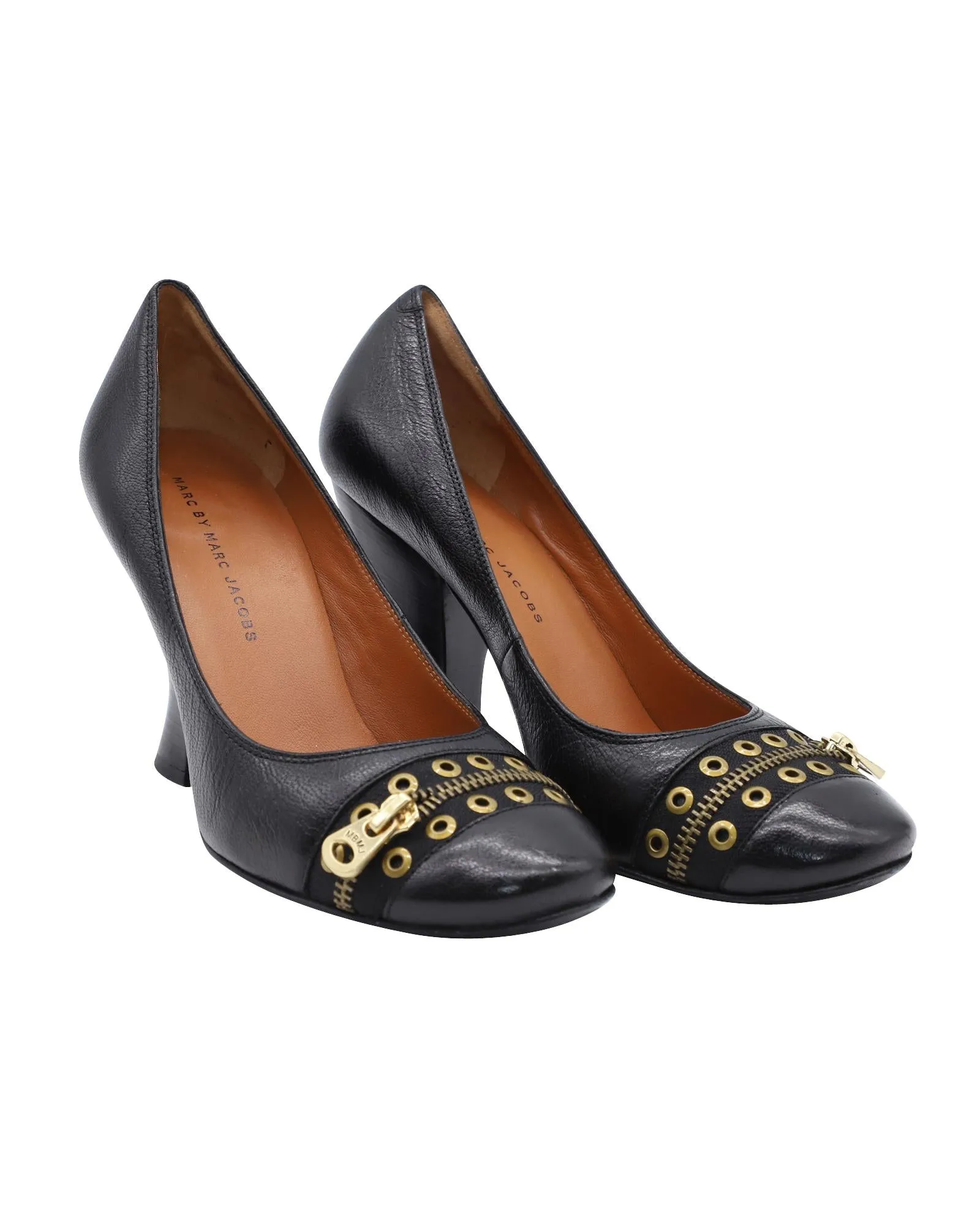 Zipper Grommet Black Leather Pumps by Marc Jacobs