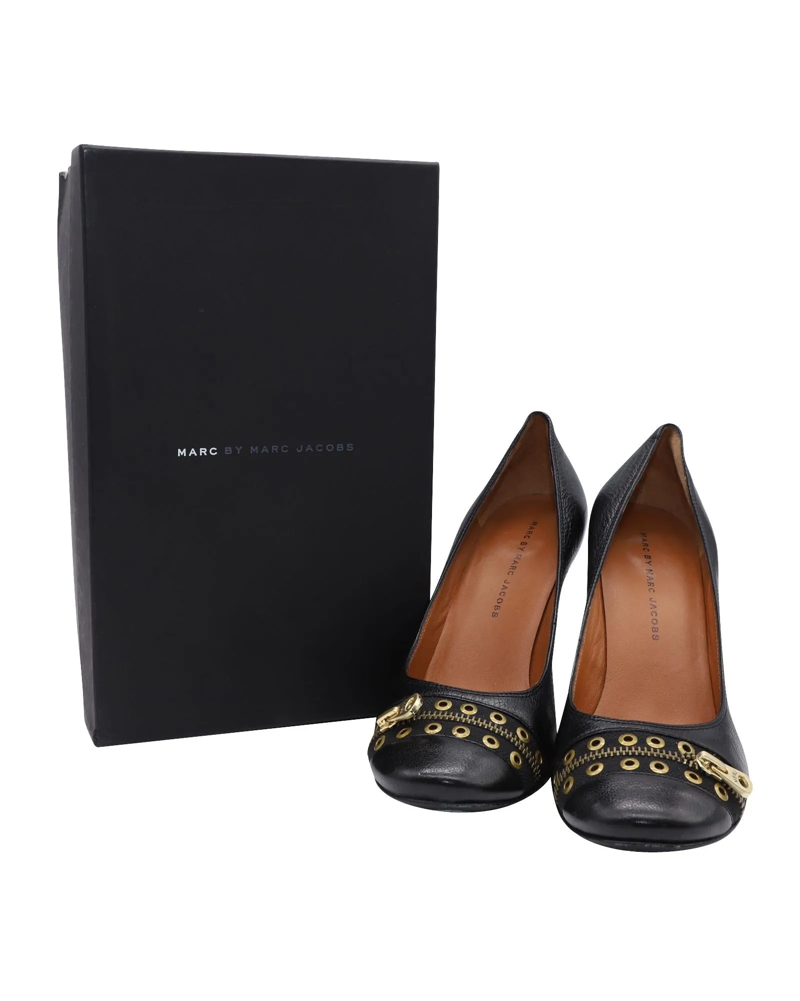 Zipper Grommet Black Leather Pumps by Marc Jacobs