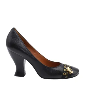 Zipper Grommet Black Leather Pumps by Marc Jacobs